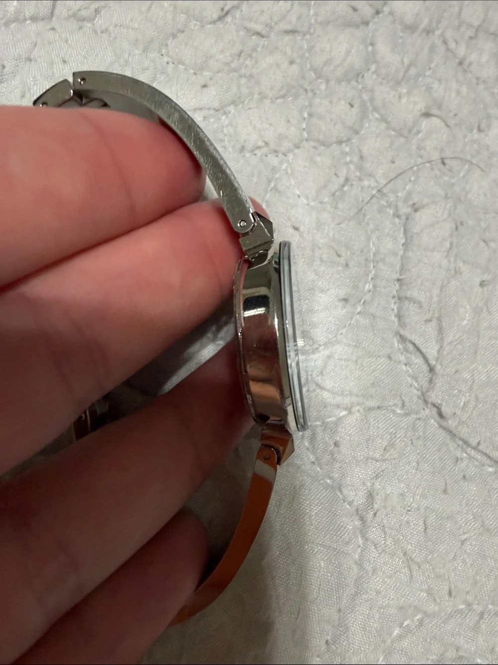 Movado Silver Bracelet Watch with Iridescent Mother-of-Pearl Dial